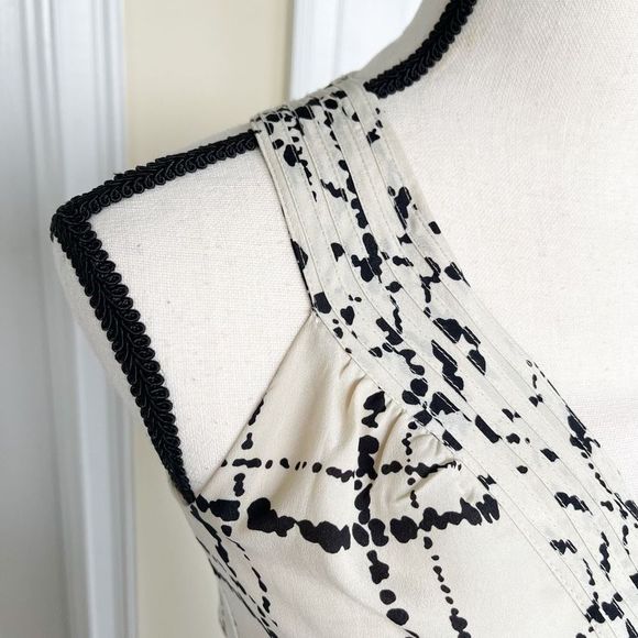 Ann Taylor LOFT 0P Petite Unique Neckline Dalmatian Plaid Black Crème Contrast B - Picture 4 of 14